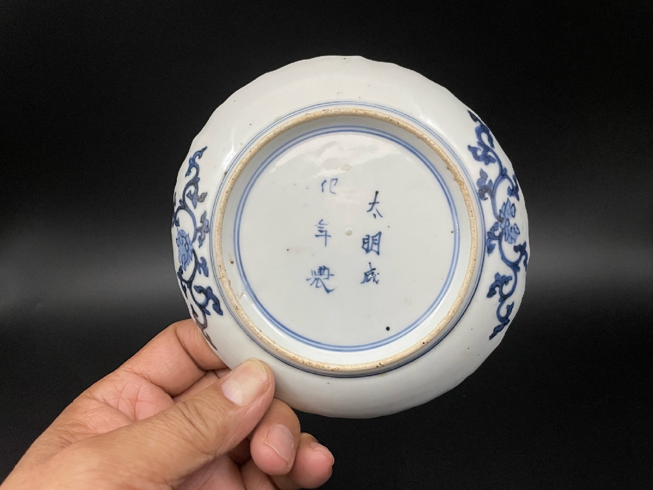 古伊万里 中皿 染錦 色絵 波兎 うさぎ 太明成化年製 柿右衛門 渦福