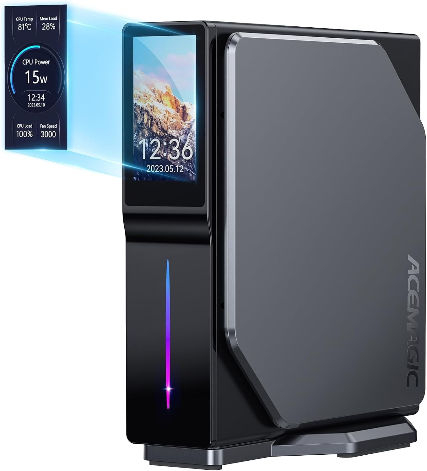 ACEMAGIC Prebuilt S1 Mini PC, Small Desktop System with DIY LCD