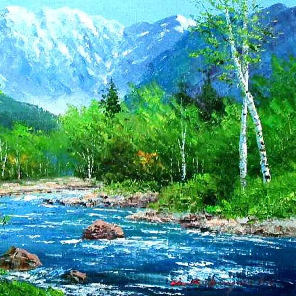 河畔 油絵 F8（455×380mm） 河畔 油絵 F8（455×380mm） 河畔風景 油絵 F8（