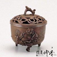 香炉/香器『高岡銅器【夏目型獅子蓋香炉/竹彫金/古手色】銅製』竹中
