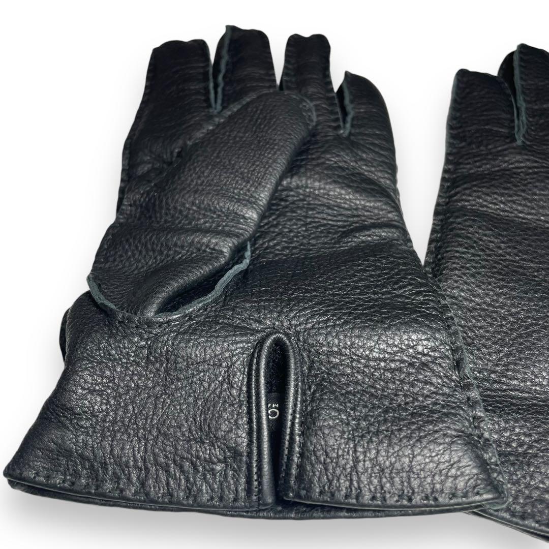 美品☆グッチ 手袋 インターロッキング 黒 鹿革 カシミヤ100% サイズ8.5